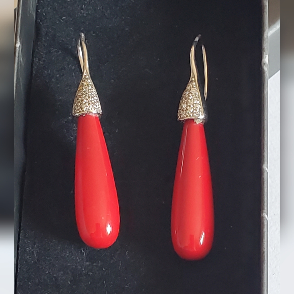 Antique Tear Drop Red Corrals Earrings